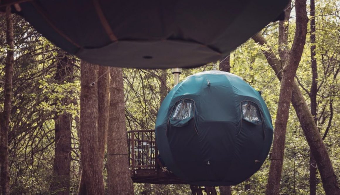 A tree top tent on the National Trust property at Low Wray