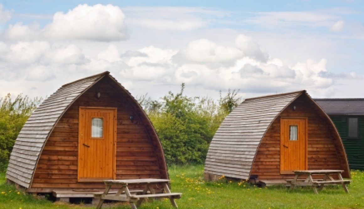 Modern glamping tee pees at camp site in the Yorkshire dales national park.
