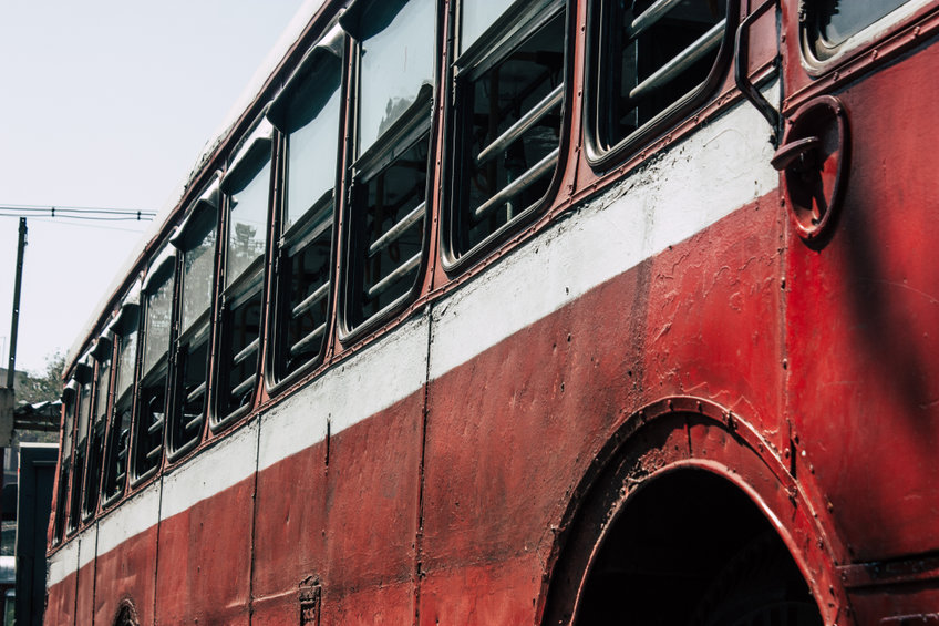 Close up of a red bus